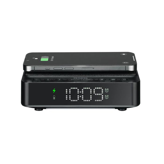 Alarm clock radio with 5W wireless charger for mobile devices